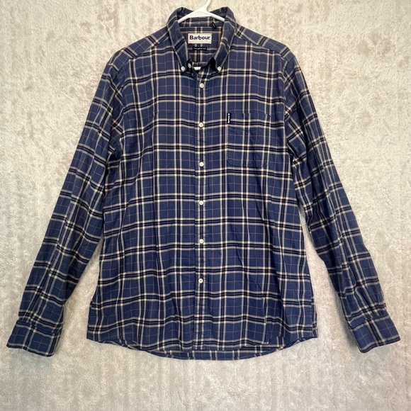 Barbour Men's Highland Check 21 Flannel Button Up Shirt Sz L Tailored Fit - Picture 1 of 16